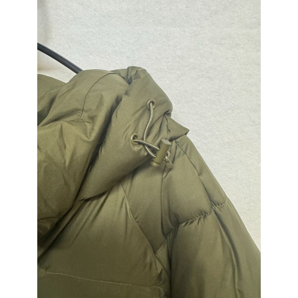 Levis Womens Olive Green Long Hooded Puffer Coat Front Zipper Snap Buttons Small - Picture 7 of 13